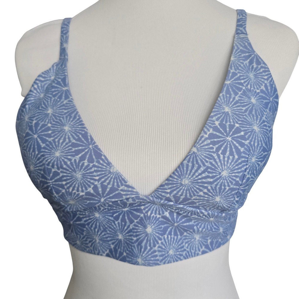 Aerie Real Good Blue White Sunburst Triangle Bikini Top Large Adjustable Straps